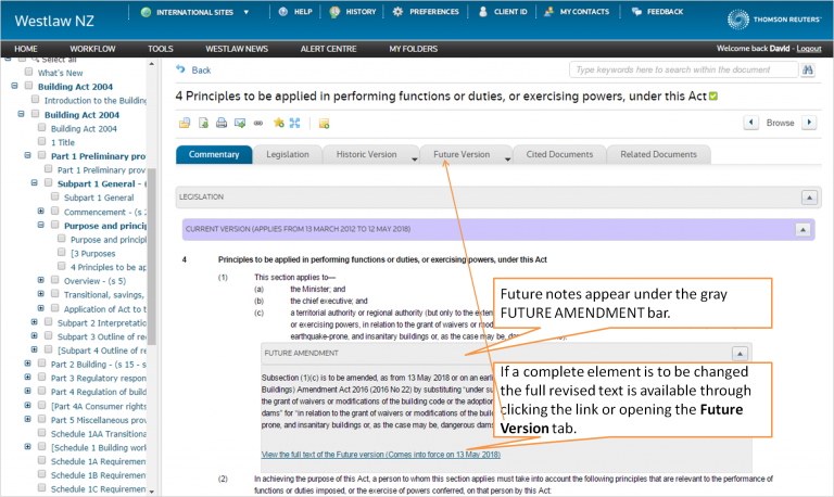 Westlaw NZ - legal research platform - legislation - future amendments